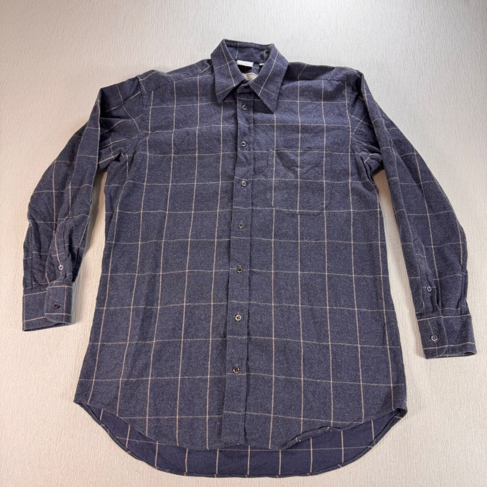 Luciano Barbera Mens Flannel Shirt Navy Blue Windowpane Plaid Made in Italy M